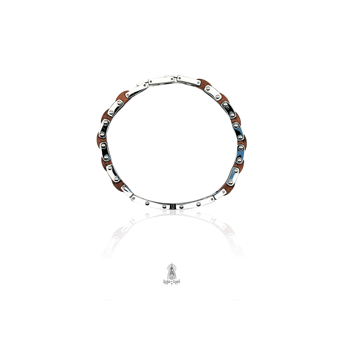 Pulseira com Cruz em Madeira e Aço