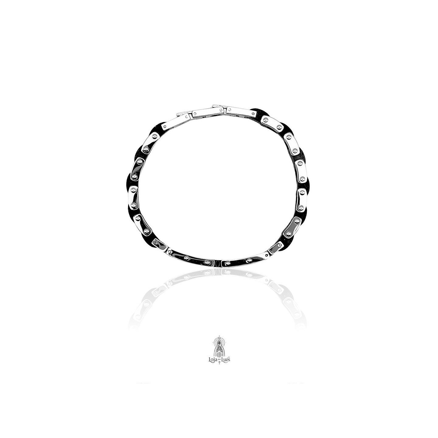 Pulseira com Cruz em Madeira e Aço