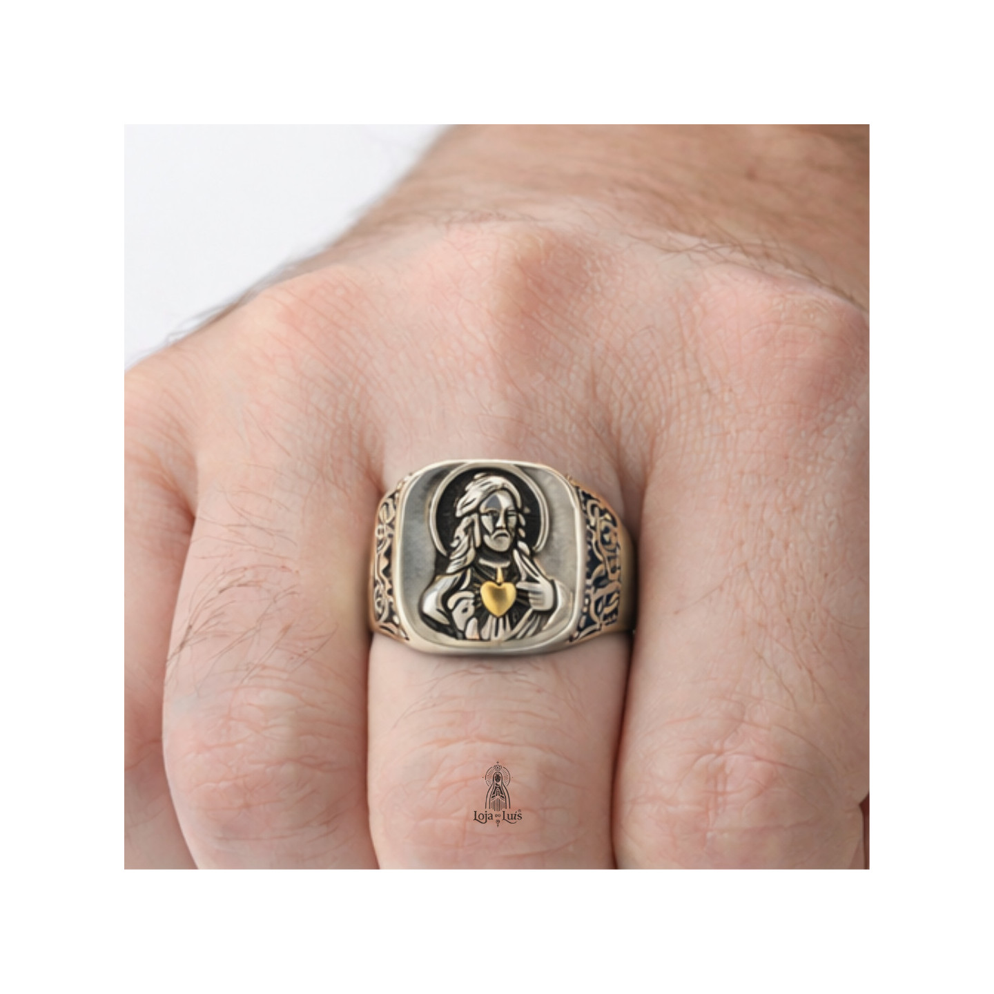 Anel Sagrado Coração de Jesus Bicolor