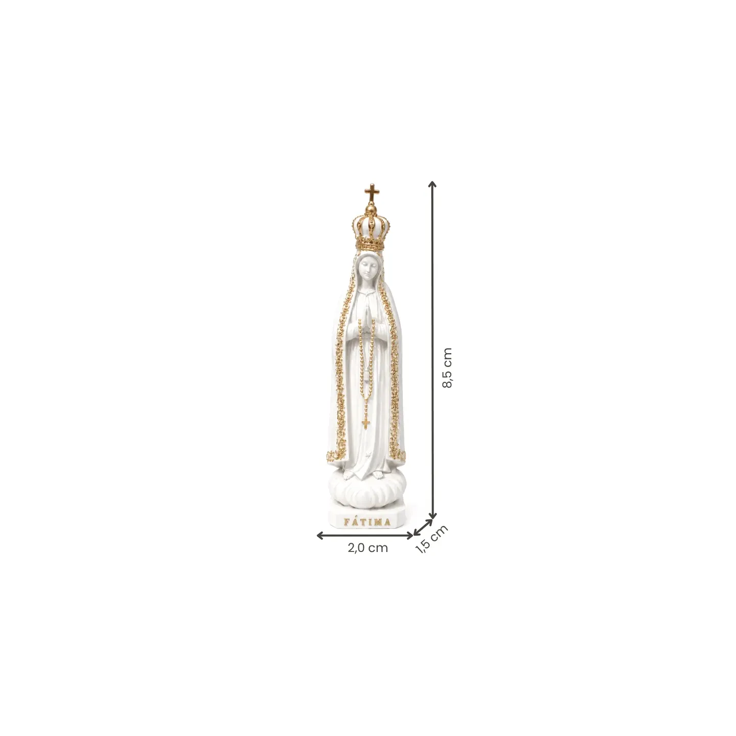 Fátima, 8,5 cm - Branca com Dourado