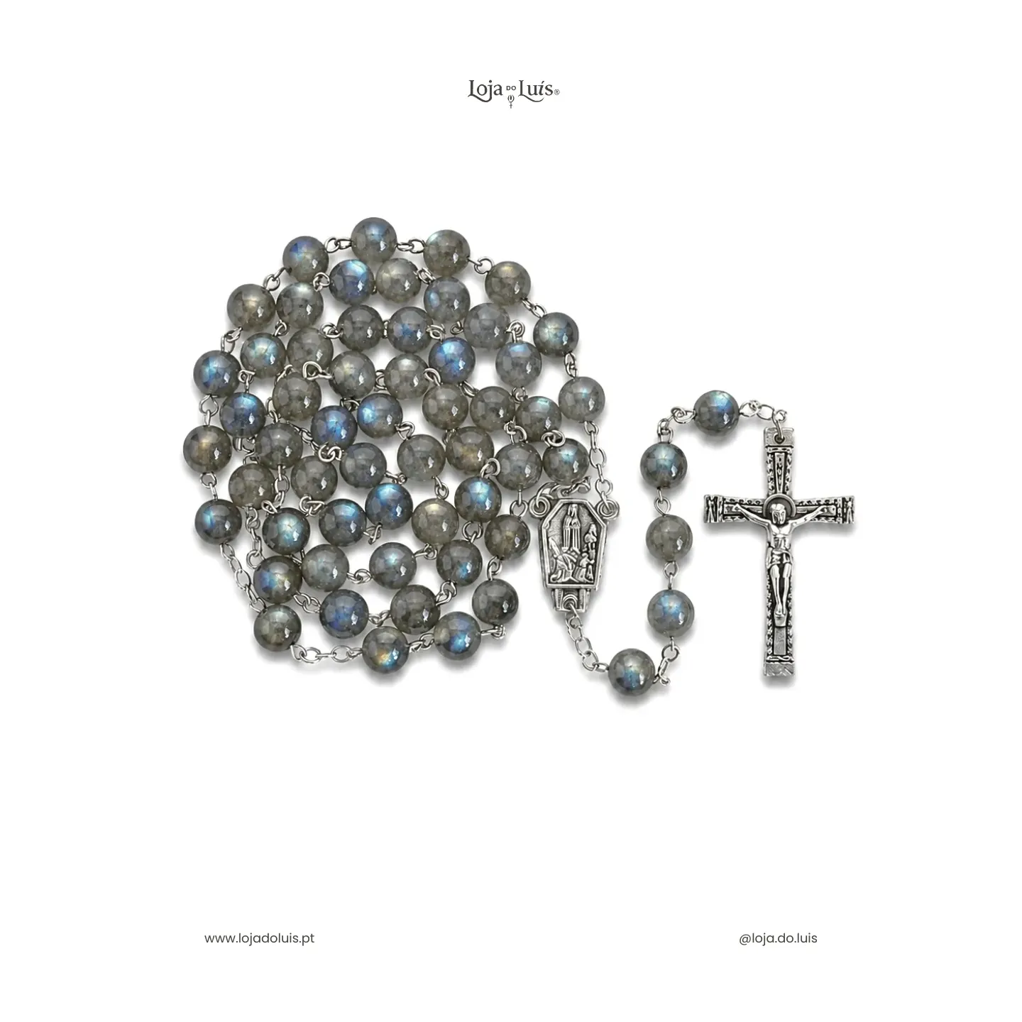Terço Fátima, Prateado, 8mm - Labradorite