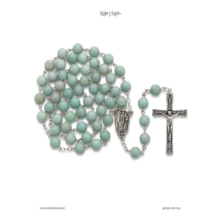 Terço Fátima, Prateado, 8mm - Amazonite Fosca
