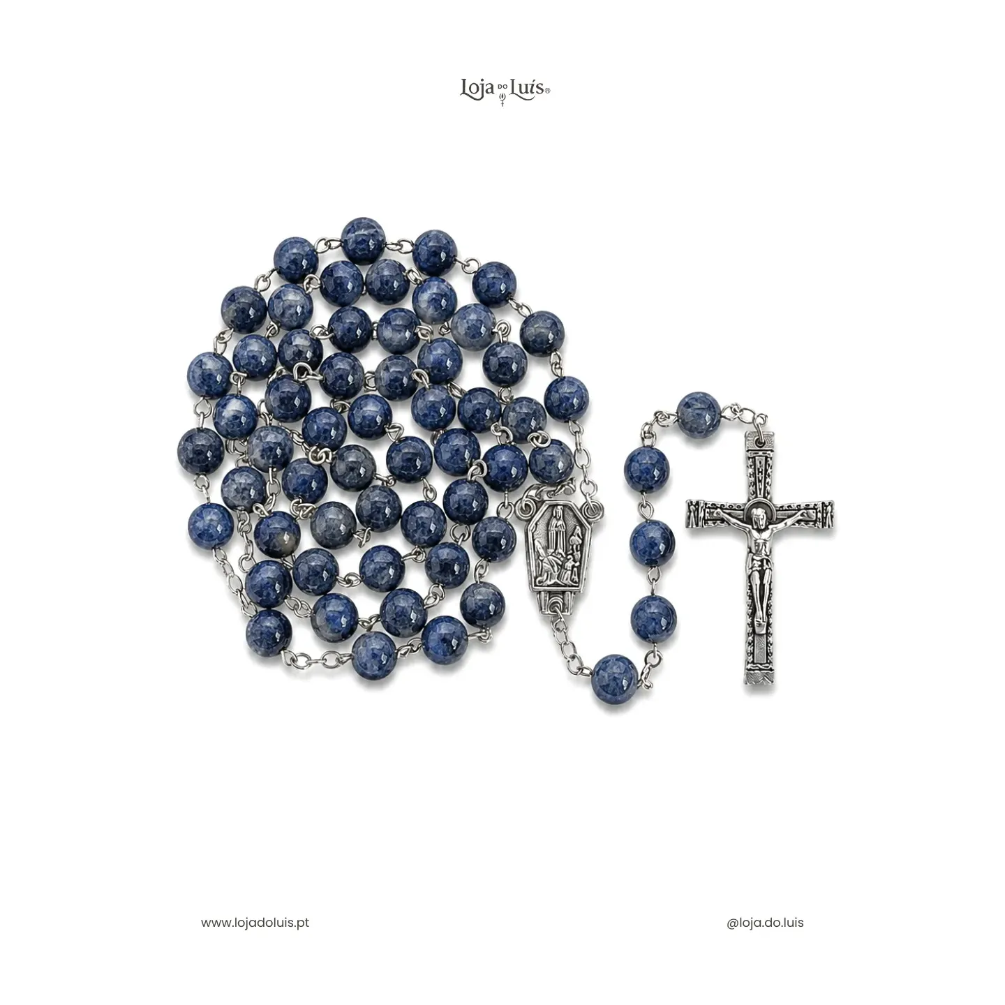 Terço Fátima, Prateado, 8mm - Sodalite
