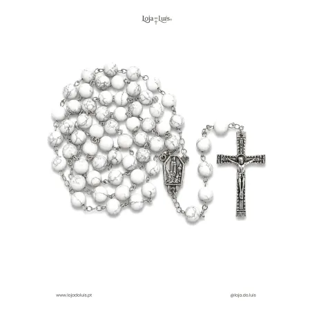 Terço Fátima, Prateado, 8mm - Howlite