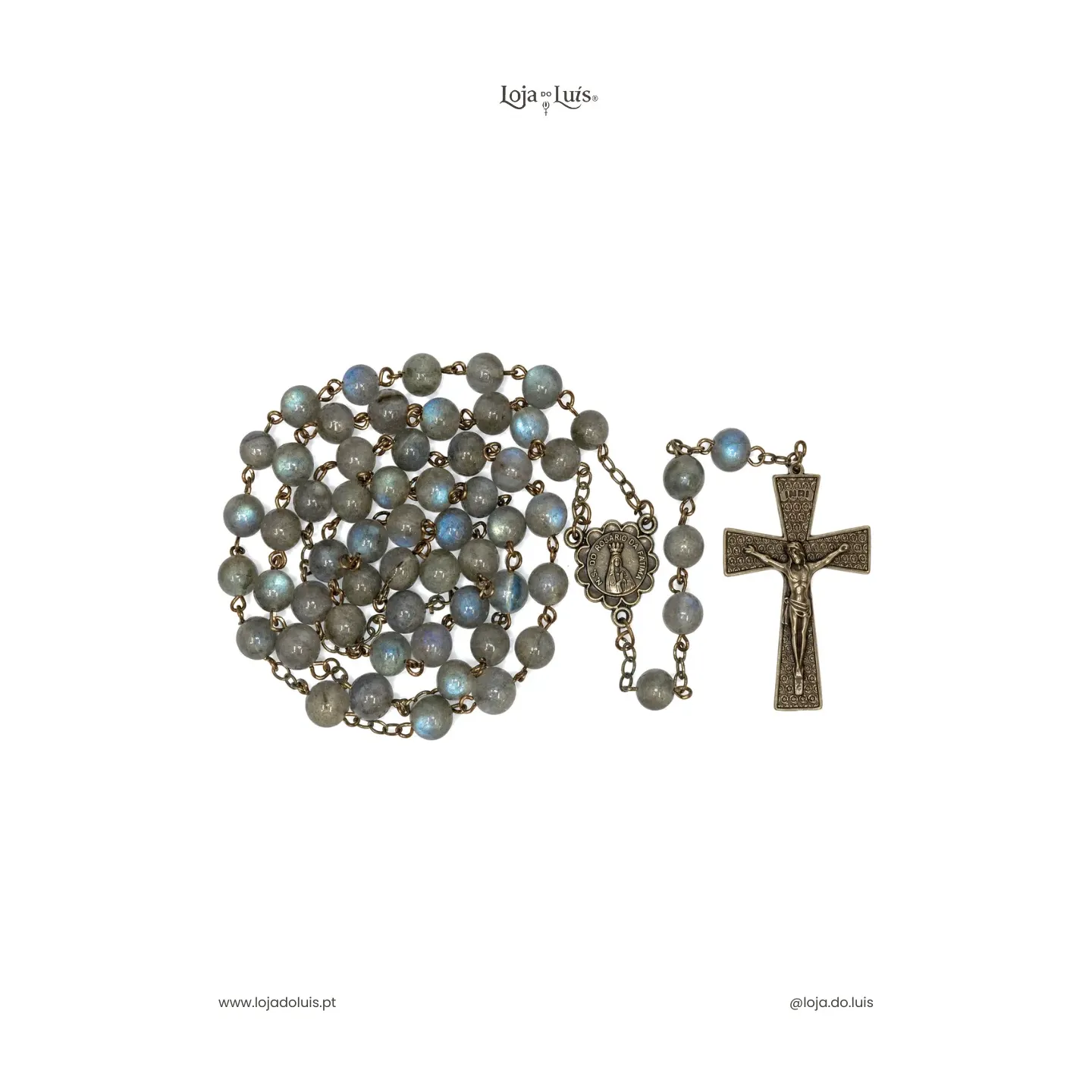 Terço Fátima, Bronze, 8mm - Labradorite
