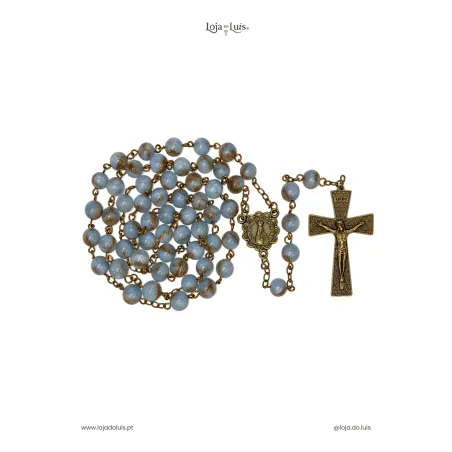 Terço Fátima, Bronze, 8mm - Ágata Lago Azul (Blue Lake)