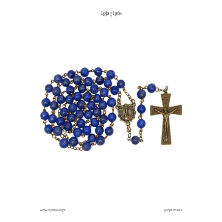 Terço Fátima, Bronze, 8mm - Lápis Lazúli