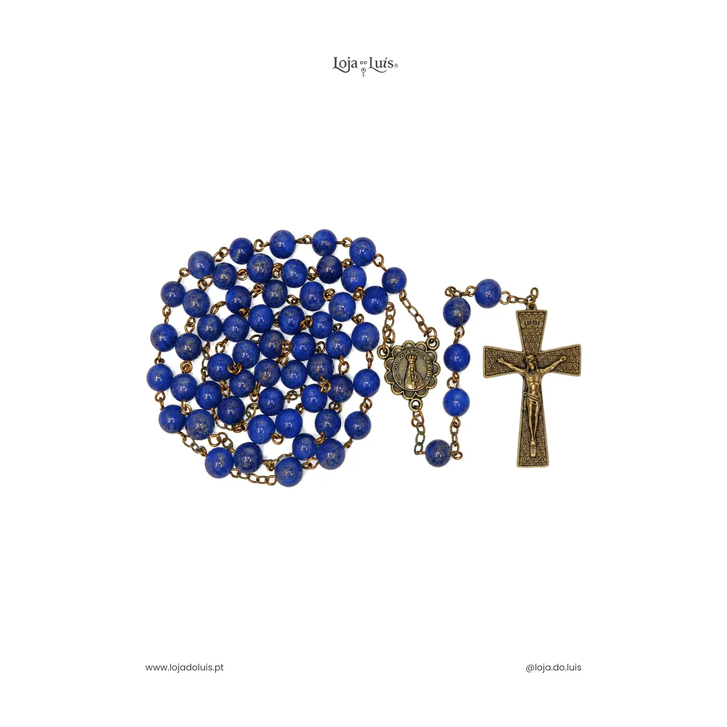 Terço Fátima, Bronze, 8mm - Lápis Lazúli