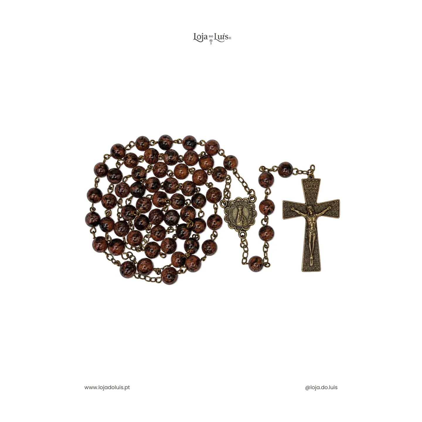 Terço Fátima, Bronze, 8mm - Obsidiana Mogno