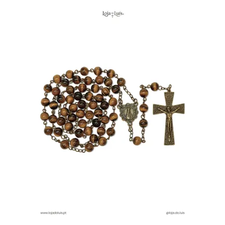 Terço Fátima, Bronze, 8mm - Olho de Tigre