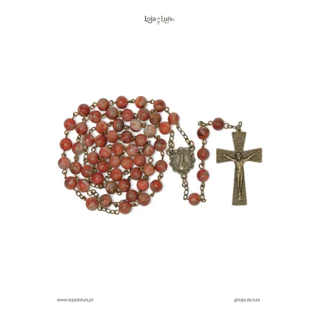 Terço Fátima, Bronze, 8mm - Jaspe Sardo