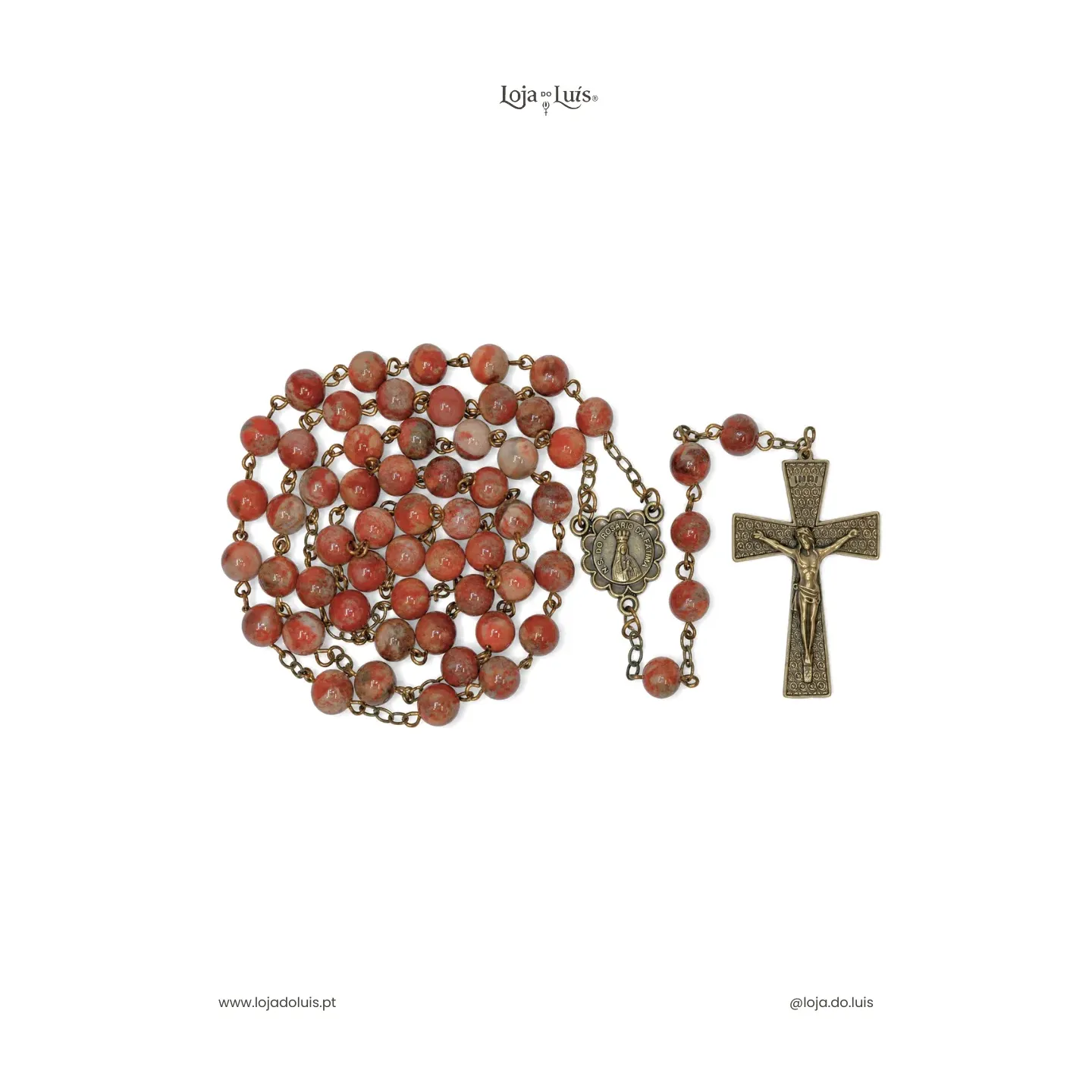 Terço Fátima, Bronze, 8mm - Jaspe Sardo