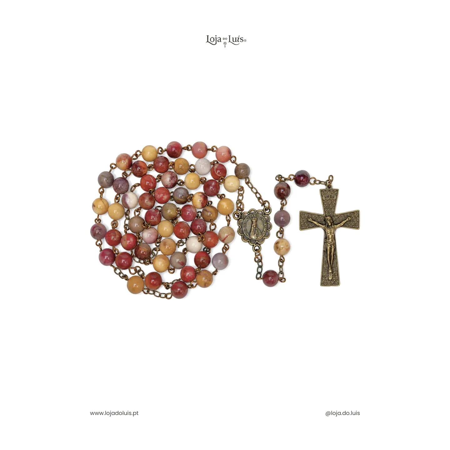Terço Fátima, Bronze, 8mm - Mookaite