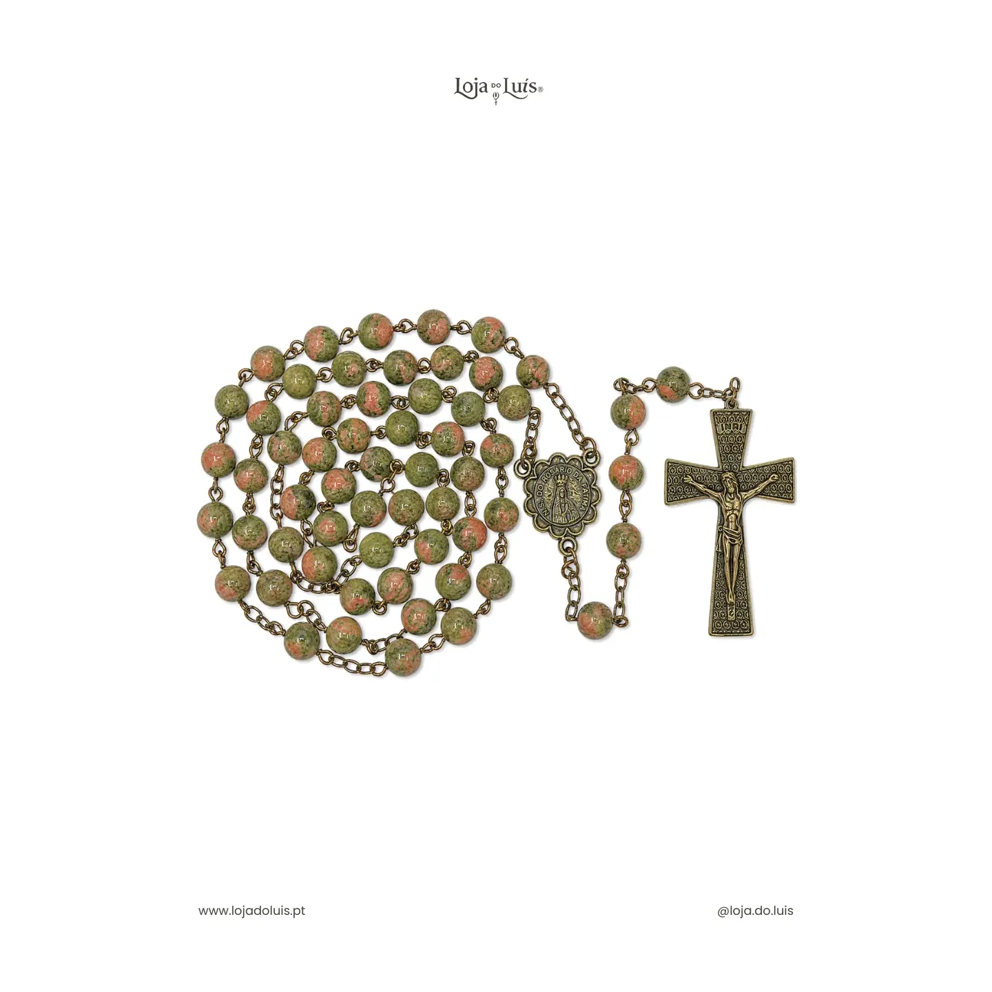 Terço Fátima, Bronze, 8mm - Unakite