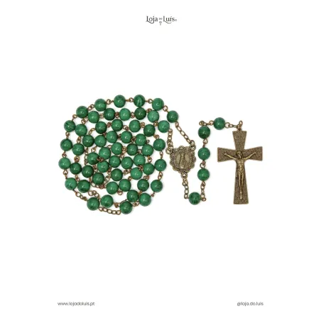 Terço Fátima, Bronze, 8mm - Malaquite (sintético)