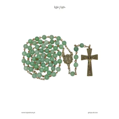 Terço Fátima, Bronze, 8mm - Aventurina