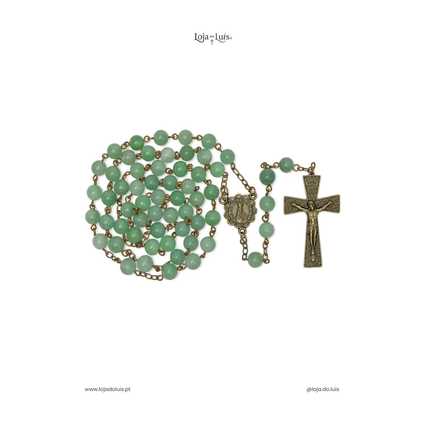 Terço Fátima, Bronze, 8mm - Aventurina