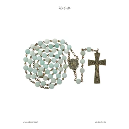 Terço Fátima, Bronze, 8mm - Amazonite Fosca