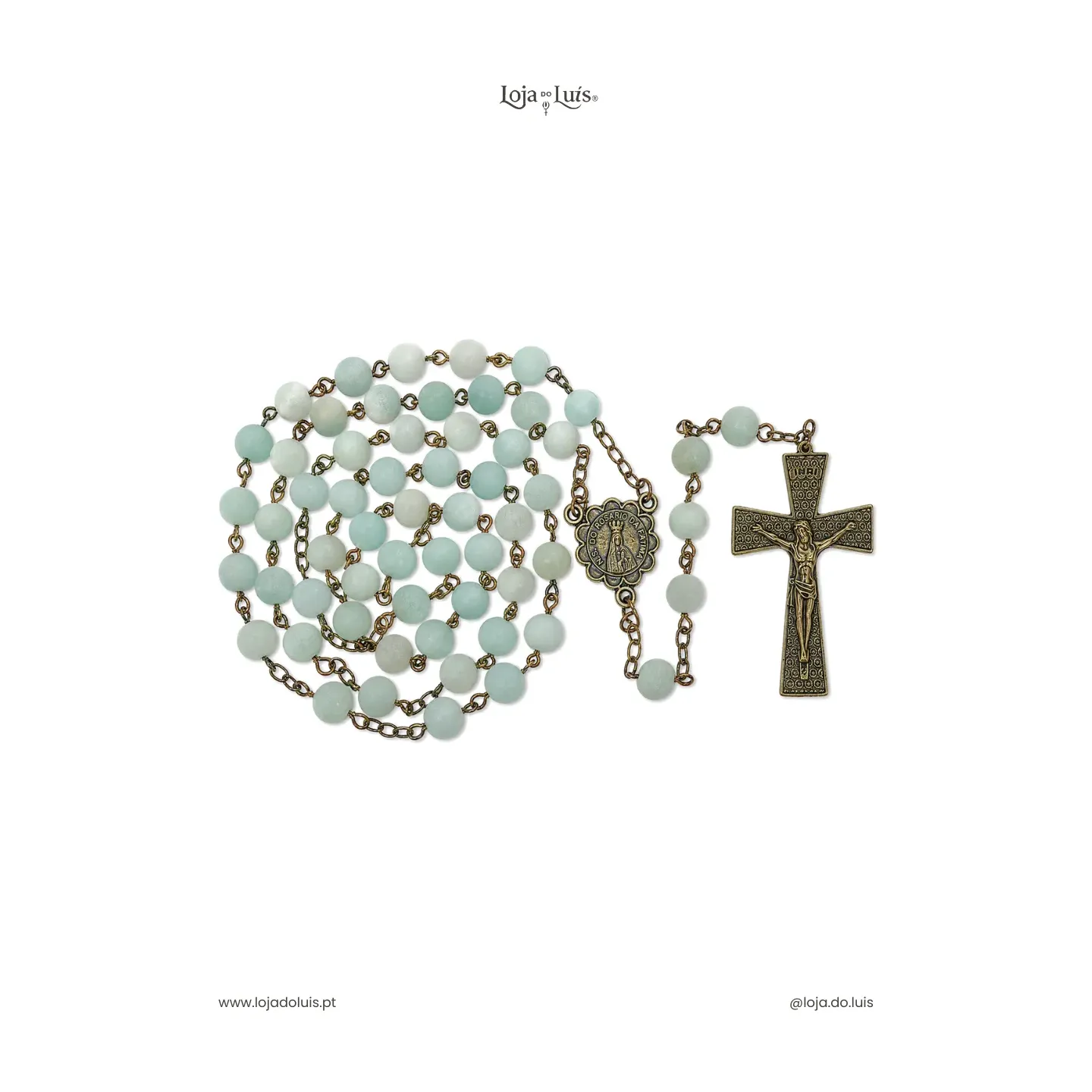 Terço Fátima, Bronze, 8mm - Amazonite Fosca