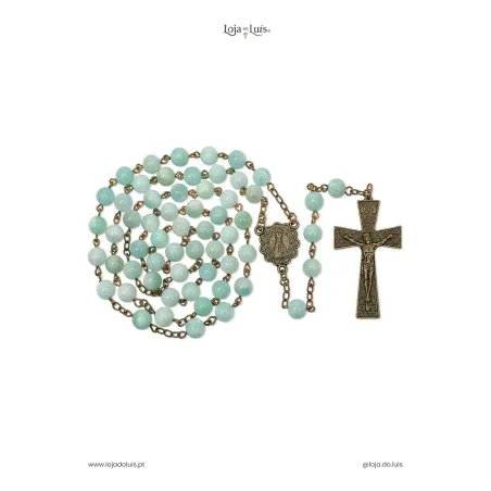 Terço Fátima, Bronze, 8mm - Amazonite Polida