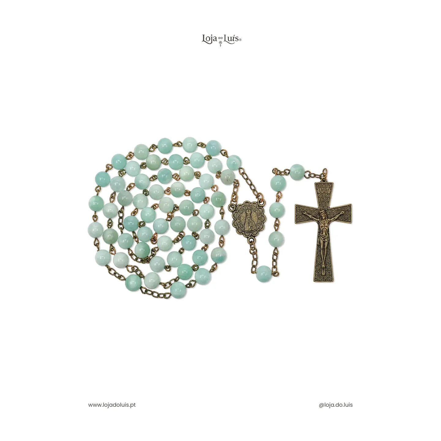 Terço Fátima, Bronze, 8mm - Amazonite Polida