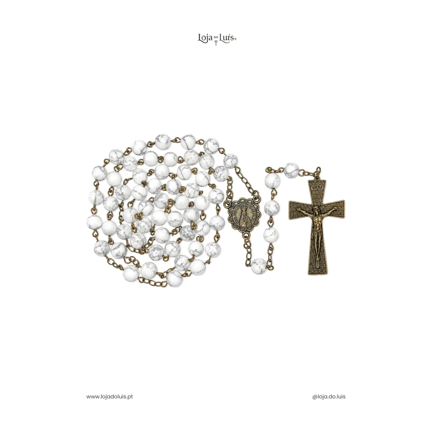 Terço Fátima, Bronze, 8mm - Howlite