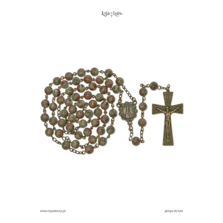 Terço Fátima, Bronze, 8mm - Jaspe Sangue de Dragão