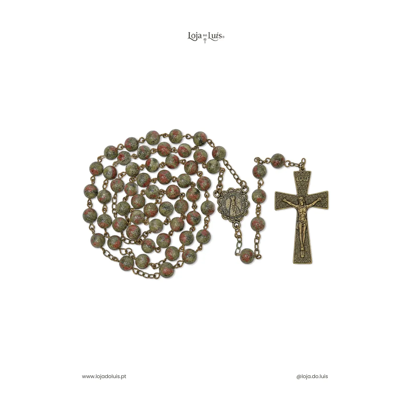 Terço Fátima, Bronze, 8mm - Jaspe Sangue de Dragão