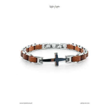 Pulseira Cruz Latina - Madeira e Aço