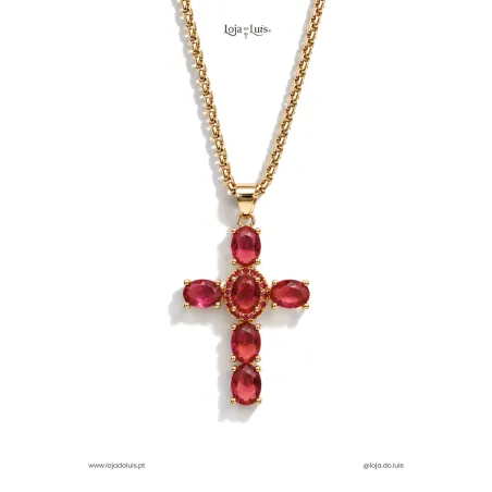 Colar Cruz Latina - Vermelho