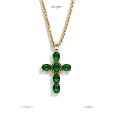 Colar Cruz Latina - Verde